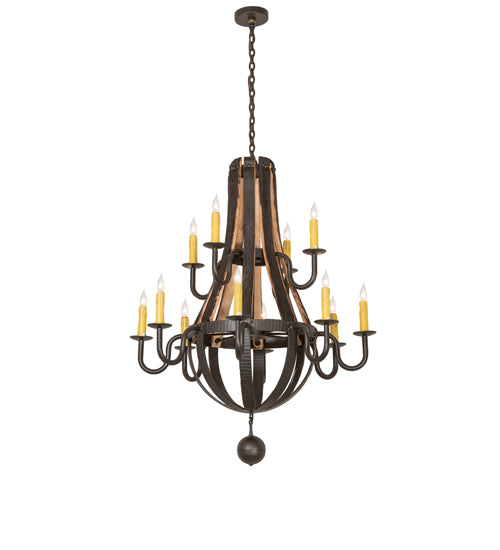 48" Wide Barrel Stave Madera 12 Light Two Tier Chandelier