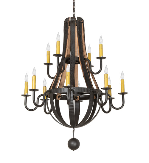 48" Wide Barrel Stave Madera 12 Light Two Tier Chandelier