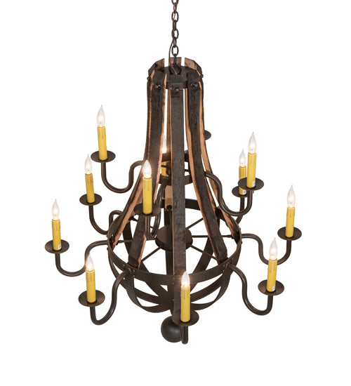 48" Wide Barrel Stave Madera 12 Light Two Tier Chandelier