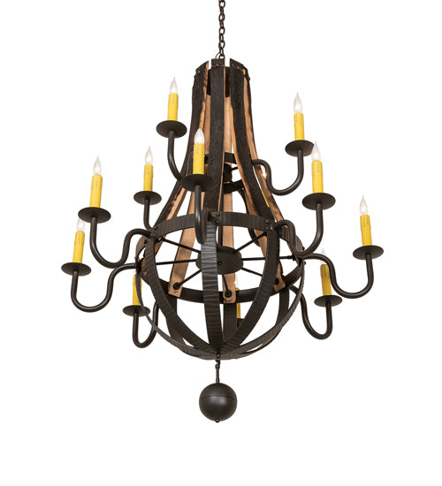 48" Wide Barrel Stave Madera 12 Light Two Tier Chandelier