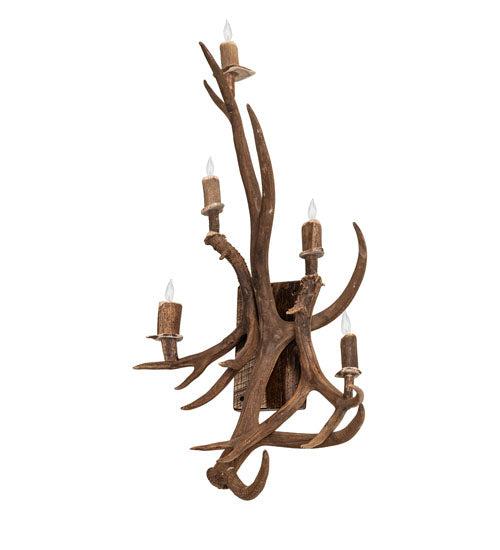 21" Wide Antlers Elk & Mule Deer 5 Light Wall Sconce