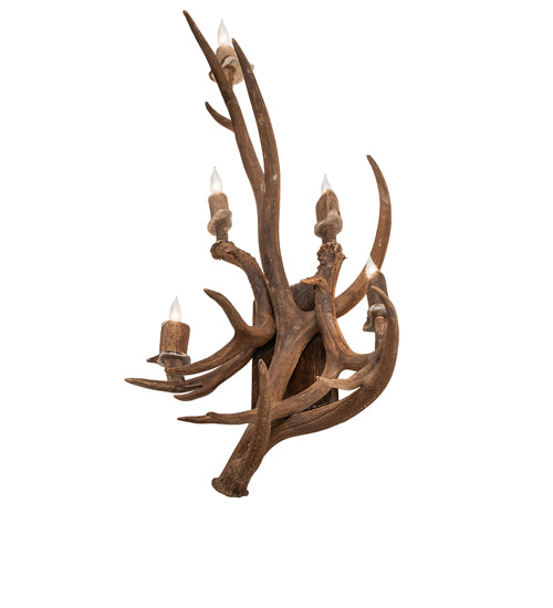 21" Wide Antlers Elk & Mule Deer 5 Light Wall Sconce