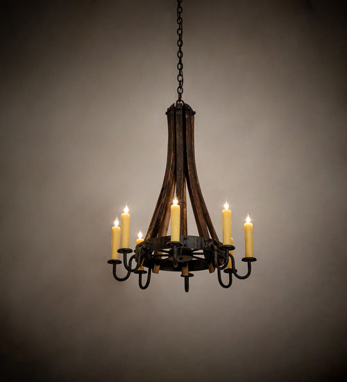 24" Wide Barrel Stave Madera 8 Light Chandelier