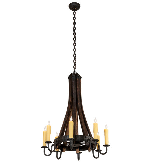 24" Wide Barrel Stave Madera 8 Light Chandelier