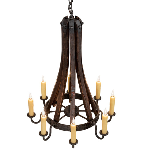 24" Wide Barrel Stave Madera 8 Light Chandelier