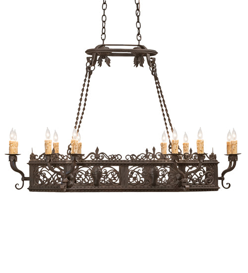 50" Long Conques 12 Light Chandelier