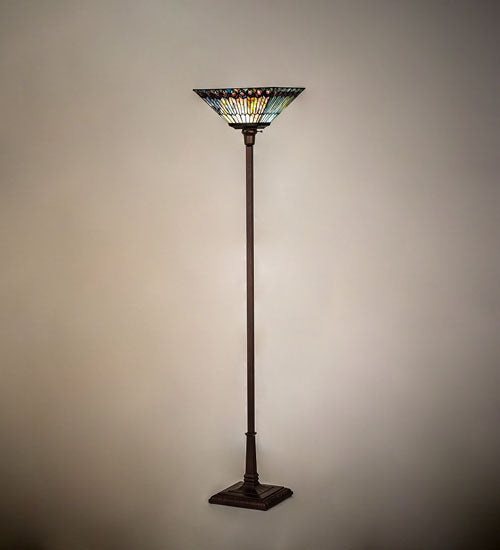 70" High Tiffany Jeweled Peacock Torchiere