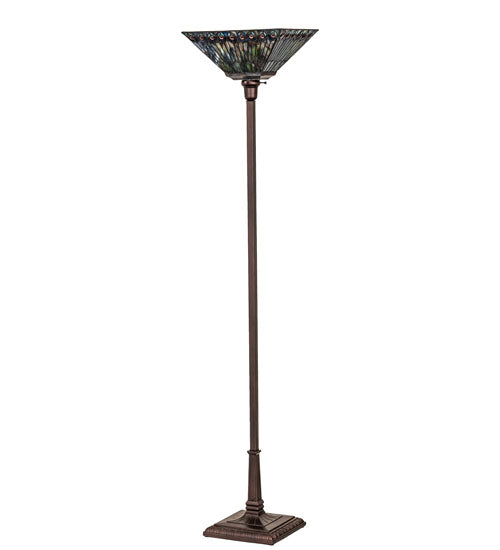 70" High Tiffany Jeweled Peacock Torchiere