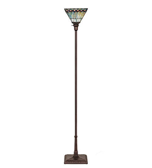 70" High Tiffany Jeweled Peacock Torchiere