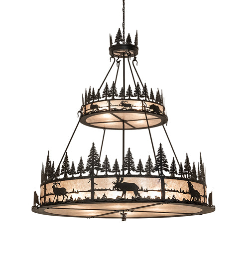 72" Wide Wildlife At Dusk 2 Tier Pendant