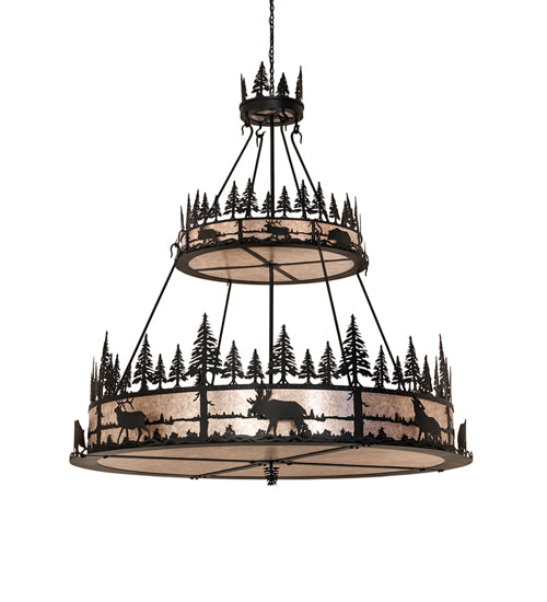 72" Wide Wildlife At Dusk 2 Tier Pendant