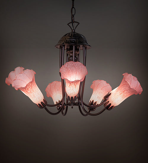 24" Wide Pond Lily Pink 7 Light Chandelier