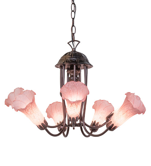 24" Wide Pond Lily Pink 7 Light Chandelier