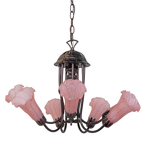 24" Wide Pond Lily Pink 7 Light Chandelier