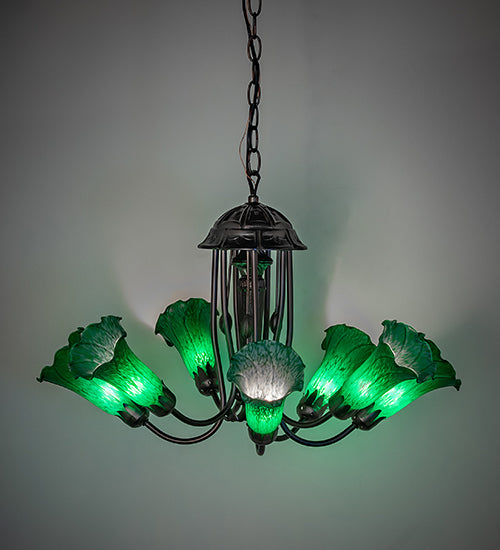 24" Wide Green Tiffany Pond Lily 7 Light Chandelier