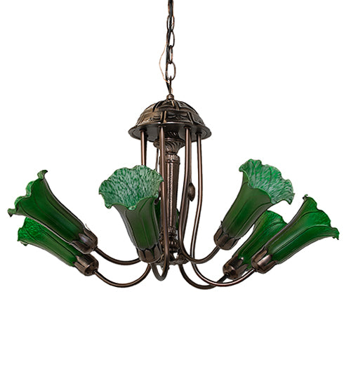 24" Wide Green Tiffany Pond Lily 7 Light Chandelier