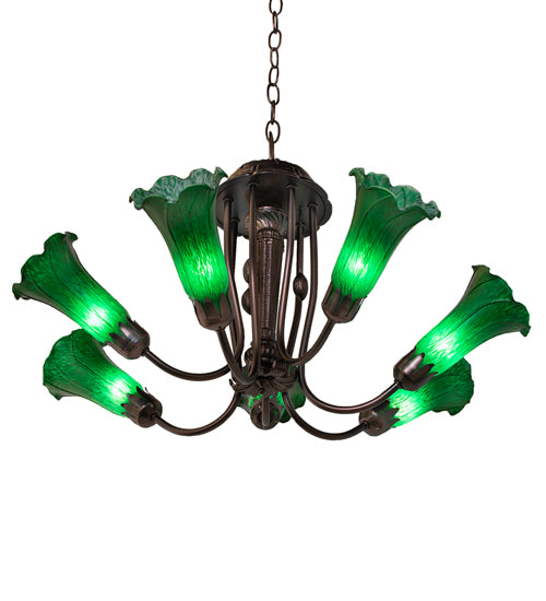 24" Wide Green Tiffany Pond Lily 7 Light Chandelier