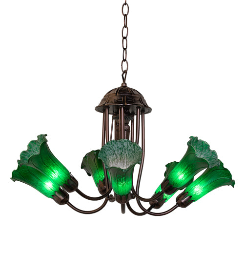 24" Wide Green Tiffany Pond Lily 7 Light Chandelier