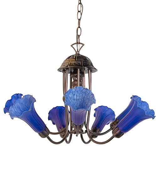 24" Wide Blue Tiffany Pond Lily 7 Light Chandelier