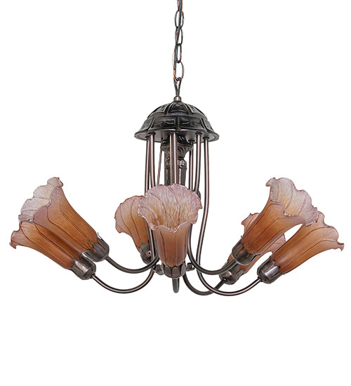 24" Wide Amber/Purple Tiffany Pond Lily 7 Light Chandelier