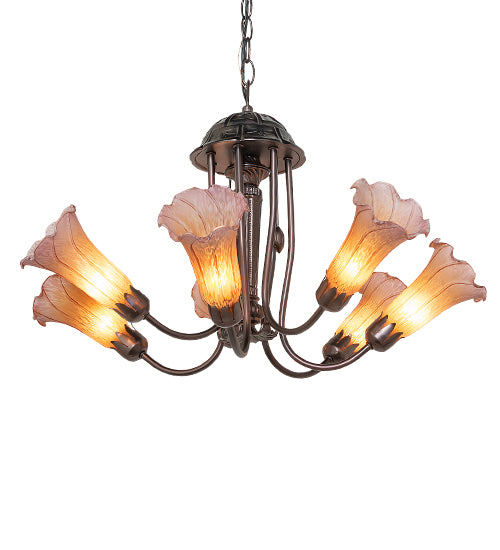 24" Wide Amber/Purple Tiffany Pond Lily 7 Light Chandelier