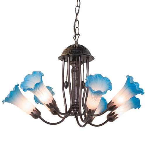 24" Wide Pink/Blue Tiffany Pond Lily 7 Light Chandelier