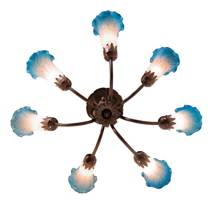 24" Wide Pink/Blue Tiffany Pond Lily 7 Light Chandelier