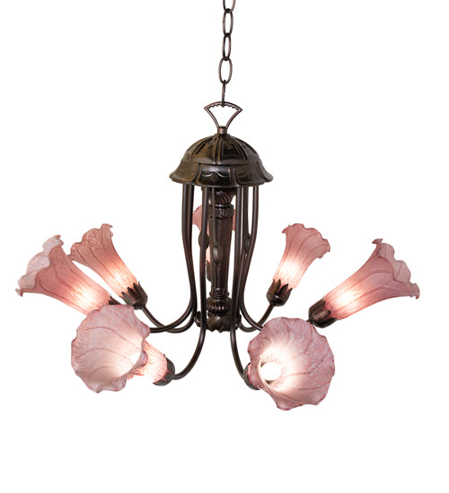 24" Wide Purple Tiffany Pond Lily 7 Light Chandelier