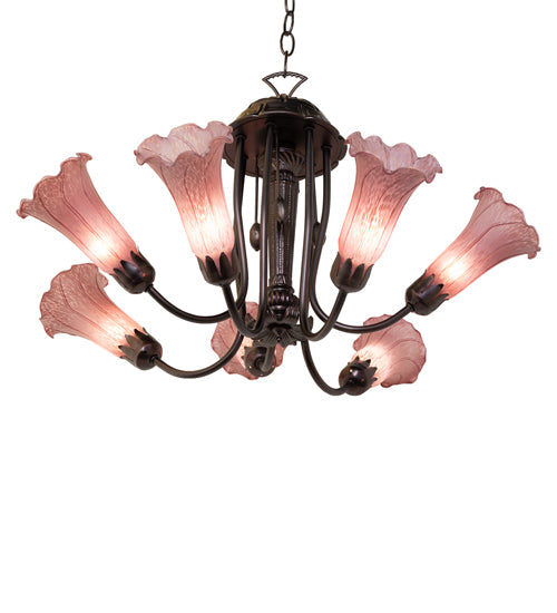 24" Wide Purple Tiffany Pond Lily 7 Light Chandelier