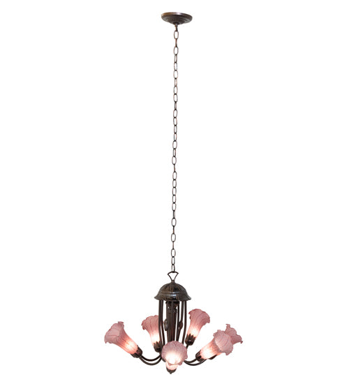 24" Wide Purple Tiffany Pond Lily 7 Light Chandelier