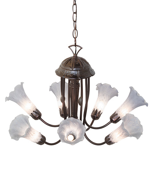 24" Wide Gray Tiffany Pond Lily 7 Light Chandelier