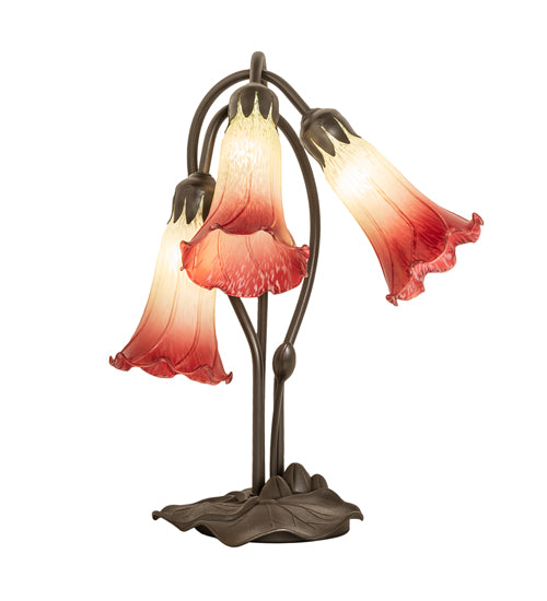 16" High Seafoam/Cranberry Tiffany Pond Lily 3 Light Accent Lamp