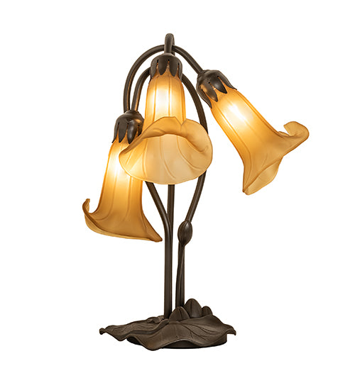 16" High Amber Tiffany Pond Lily 3 Light Accent Lamp