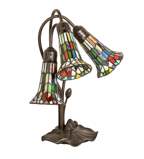 16" High Stained Glass Pond Lily 3 Light Accent Lamp