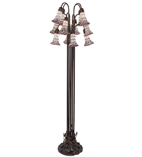 63" High Stained Glass Pond Lily 12 Light Floor Lamp