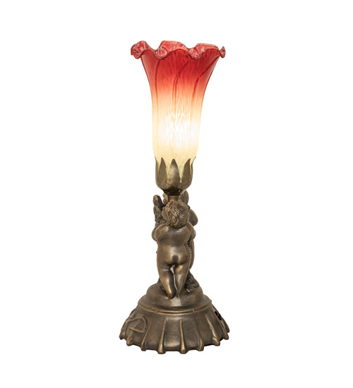 13" High Seafoam/Cranberry Tiffany Pond Lily Twin Cherub Accent Lamp