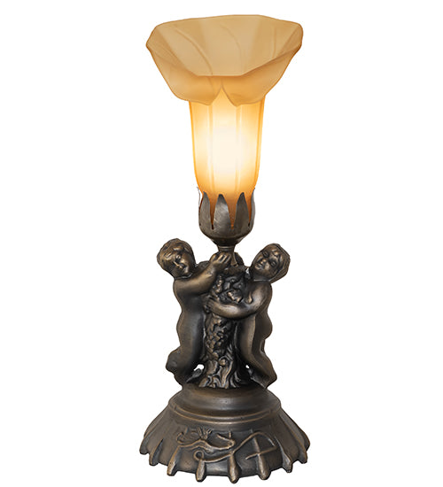 13" High Amber Tiffany Pond Lily Twin Cherub Accent Lamp