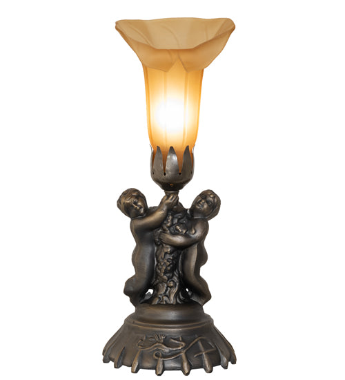 13" High Amber Tiffany Pond Lily Twin Cherub Accent Lamp