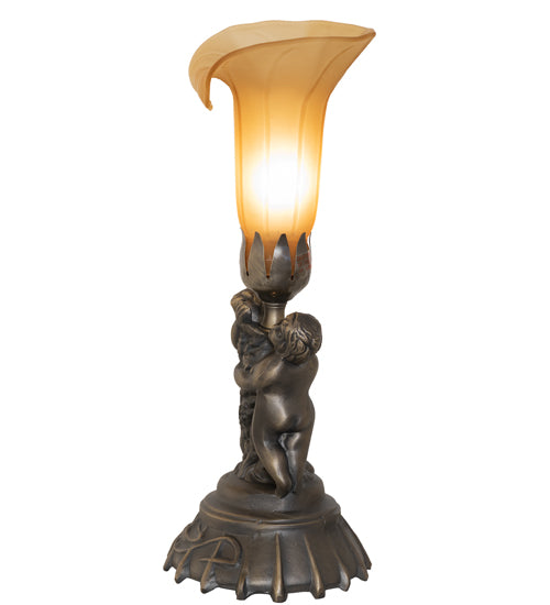 13" High Amber Tiffany Pond Lily Twin Cherub Accent Lamp