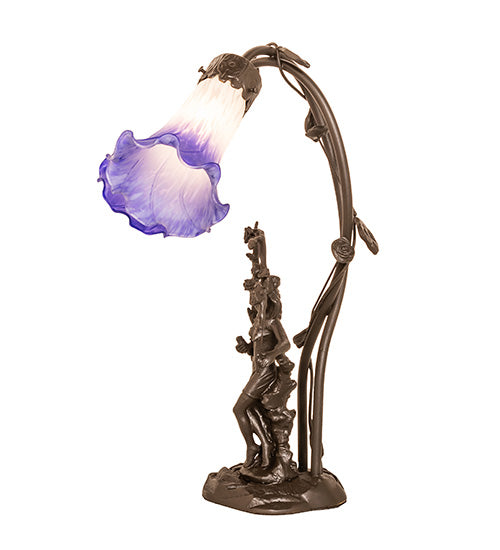 17" High Blue/White Pond Lily 2 Light Trellis Girl Table Lamp