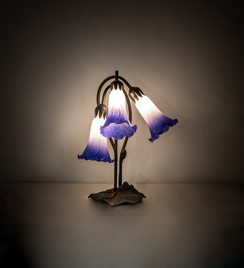 16" High Blue/White Pond Lily Tiffany Pond Lily 3 Light Accent Lamp