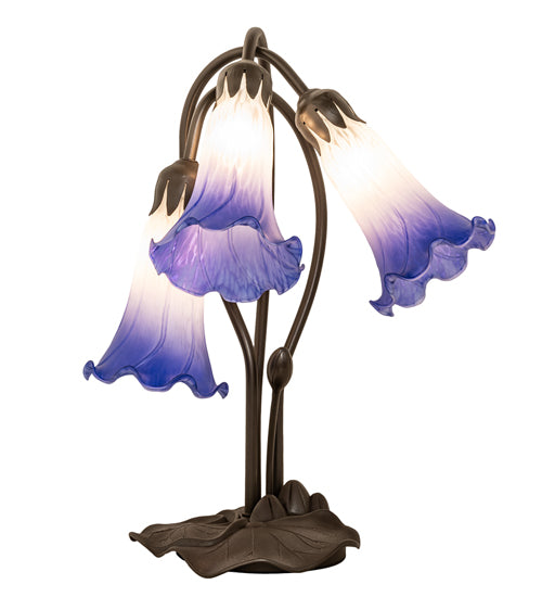 16" High Blue/White Pond Lily Tiffany Pond Lily 3 Light Accent Lamp