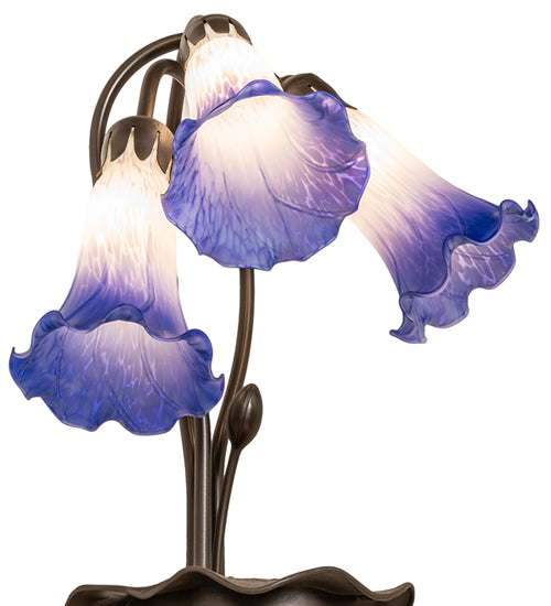 16" High Blue/White Pond Lily Tiffany Pond Lily 3 Light Accent Lamp