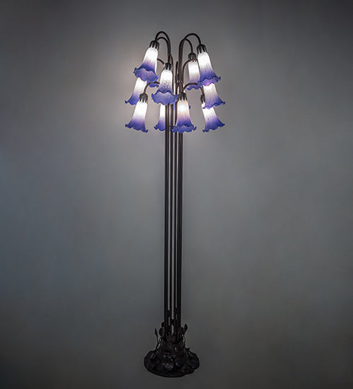 63" High Blue/White Tiffany Pond Lily 12 Light Floor Lamp