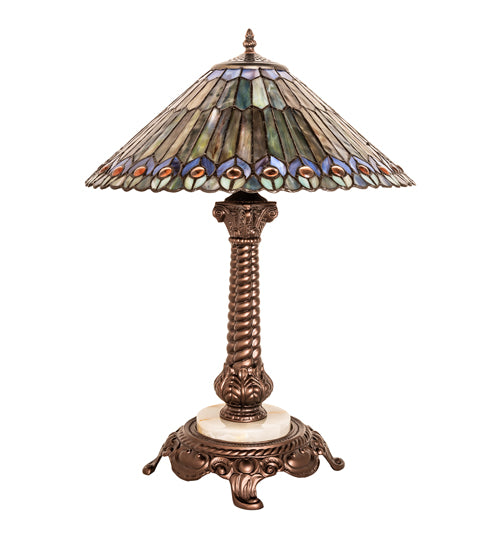 23" High Tiffany Jeweled Peacock Table Lamp