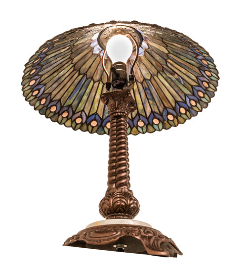 23" High Tiffany Jeweled Peacock Table Lamp