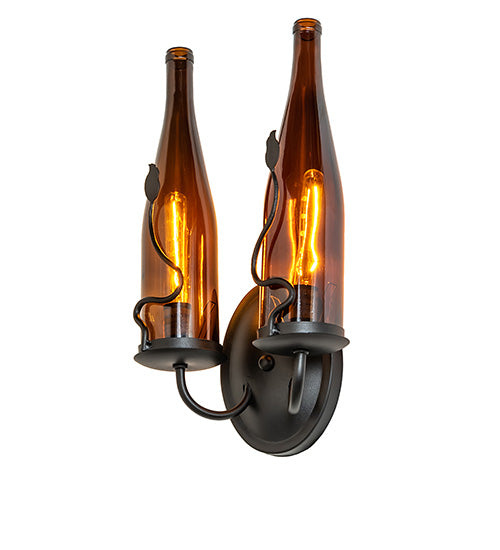 9" Wide Tuscan Vineyard 2 Light Wine Bottle Wall Sconce