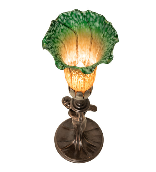 15" High Amber/Green Tiffany Pond Lily Nouveau Lady Accent Lamp