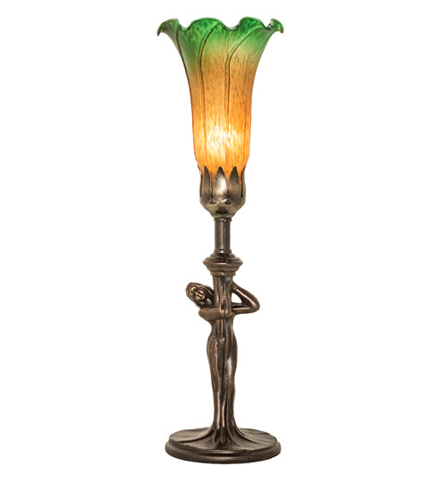 15" High Amber/Green Tiffany Pond Lily Nouveau Lady Accent Lamp