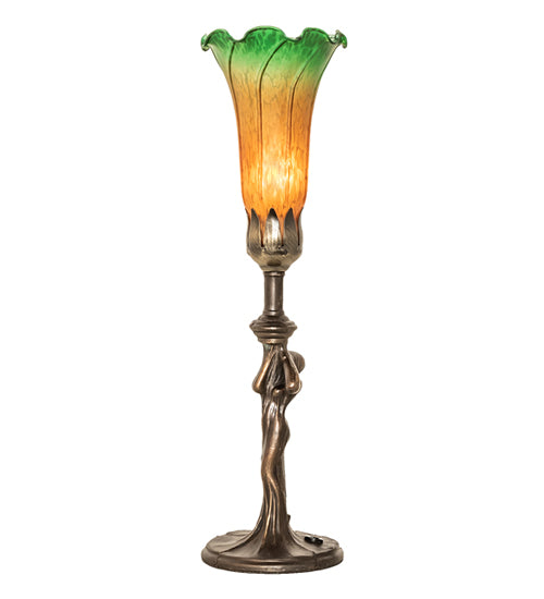 15" High Amber/Green Tiffany Pond Lily Nouveau Lady Accent Lamp